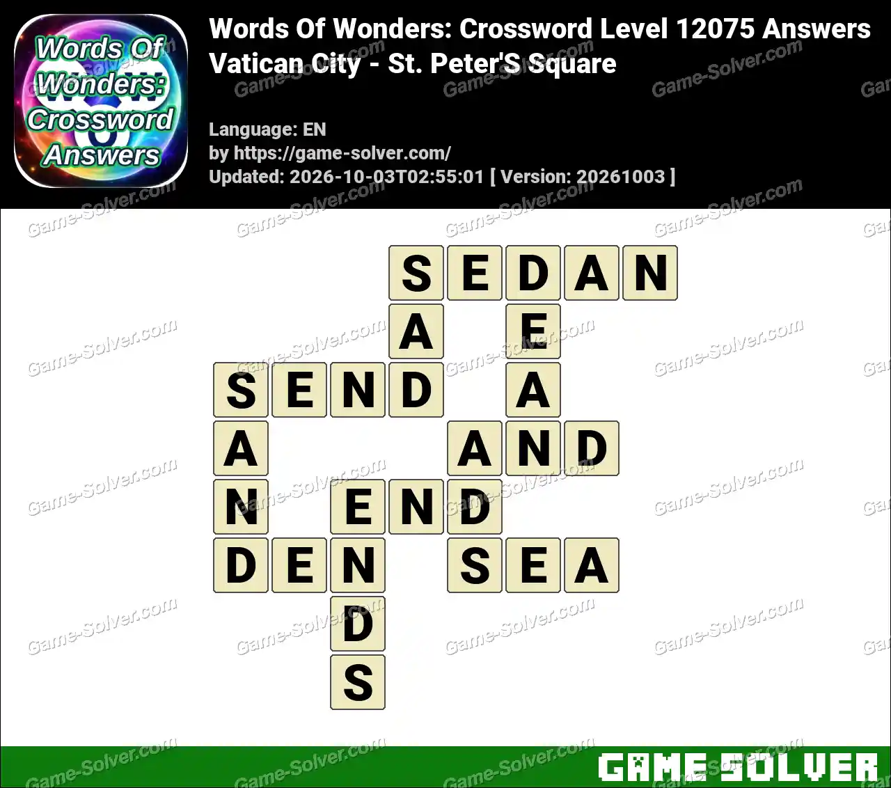 Words Of Wonders: Crossword Level 12075 Answers – Vatican City – St. Peter’S Square